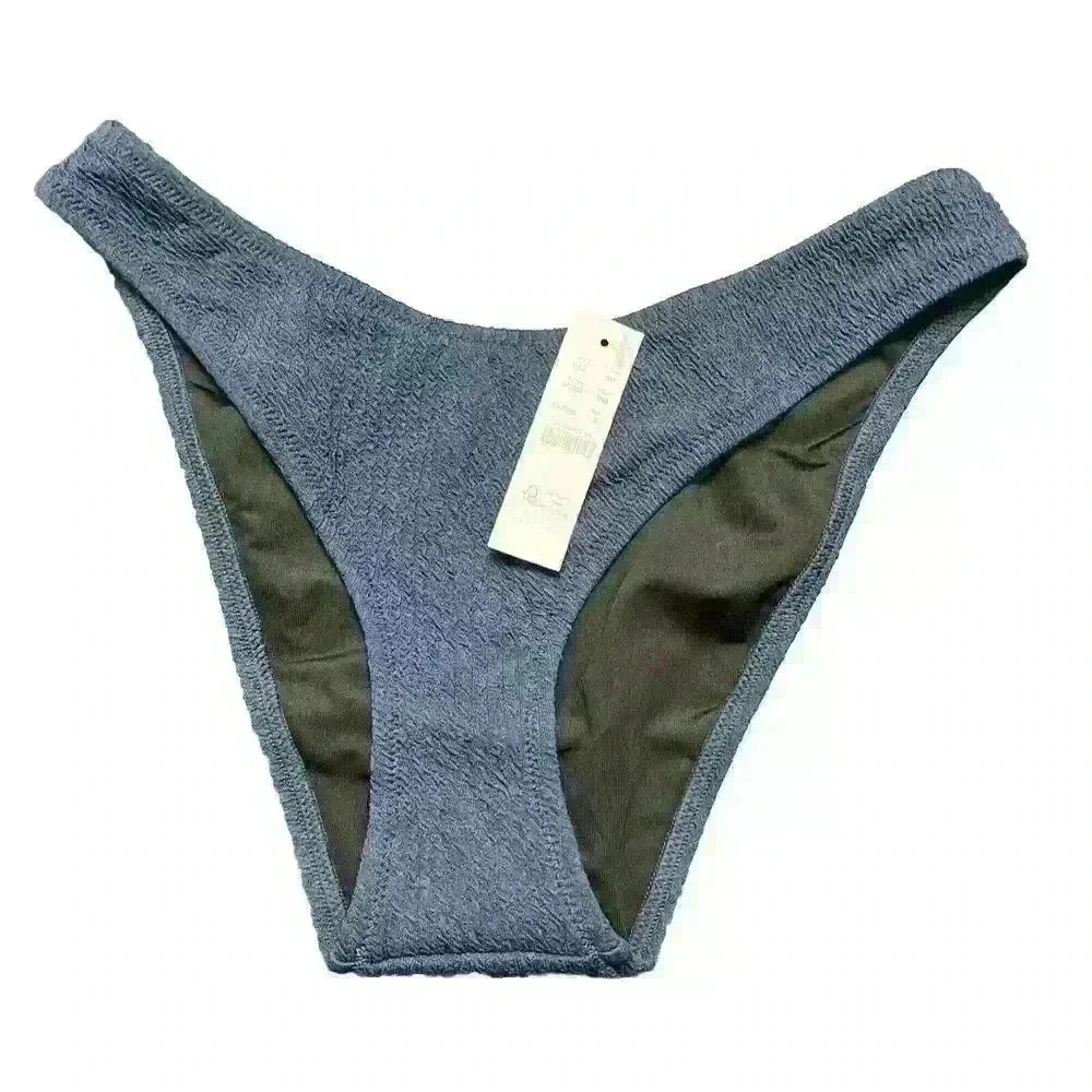 J.CREW Textured Curved Waist Cheeky Bikini Bottom Demi Blue Size Small